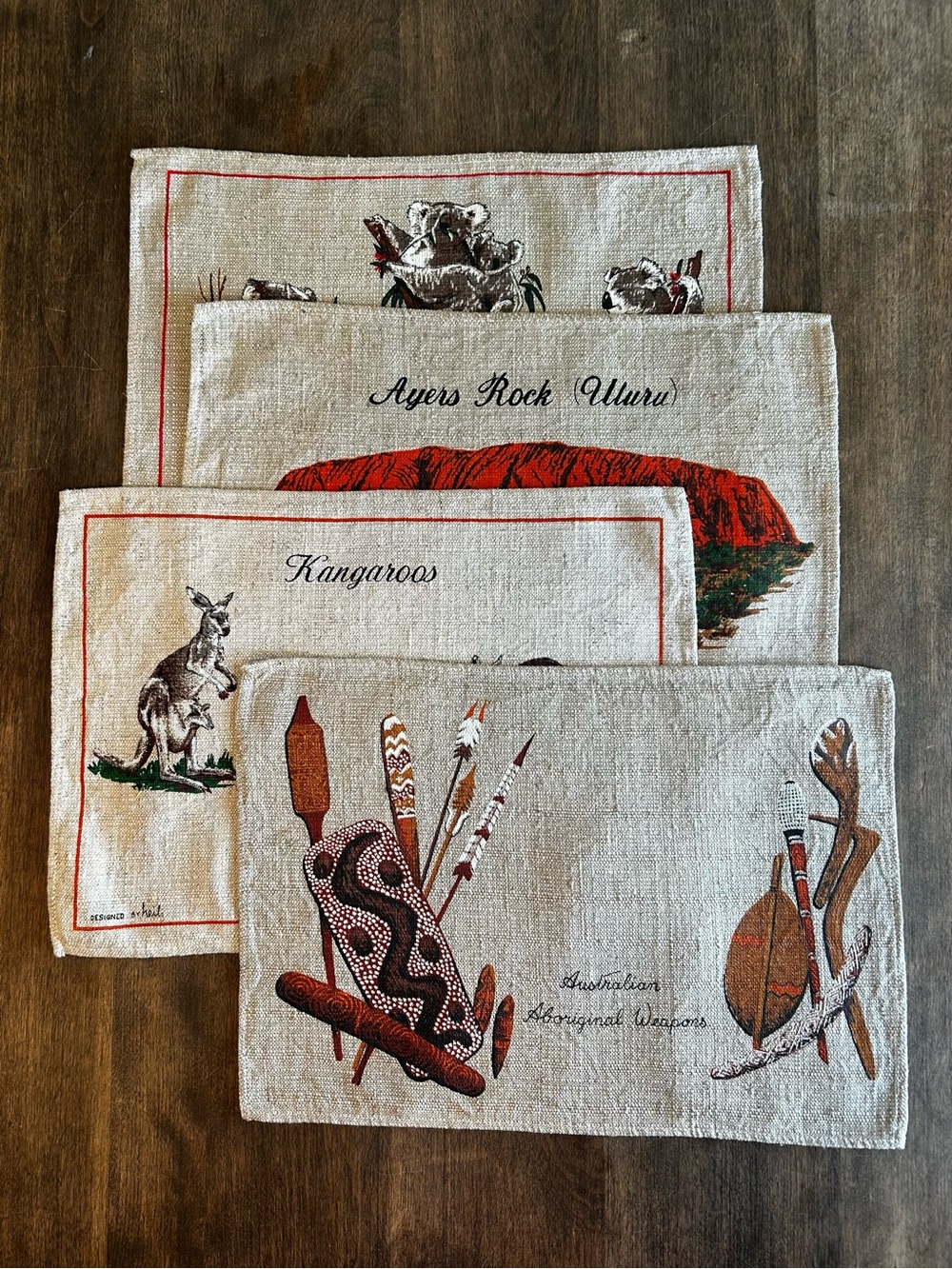 Vintage Mid-Century Australian Linen Blend Placemats or Wall Hangings - Set of 4